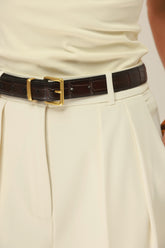 חגורת מלאני חום כהה אבזם זהב