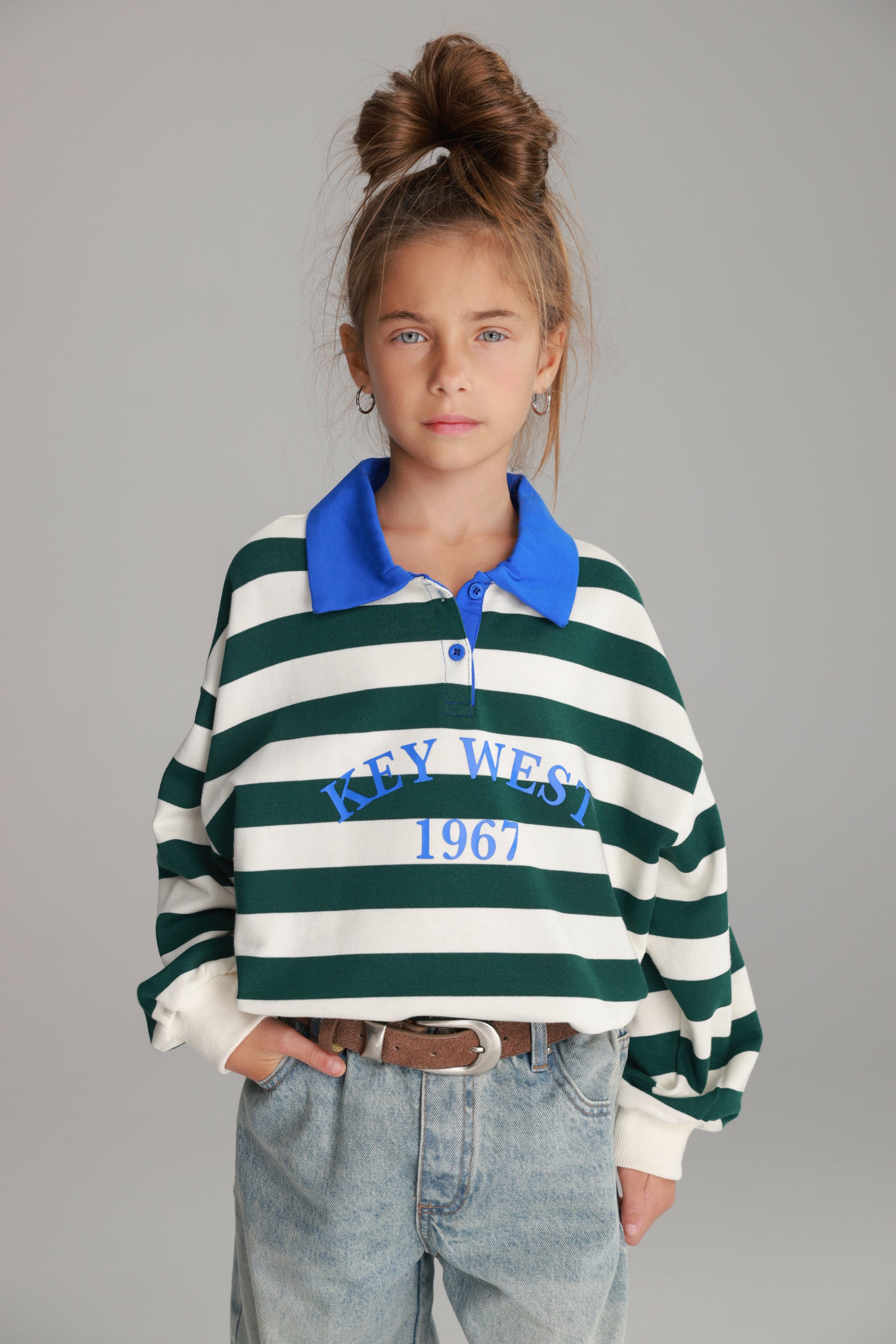 סוויטשירט קוני פסים לבן/ירוק