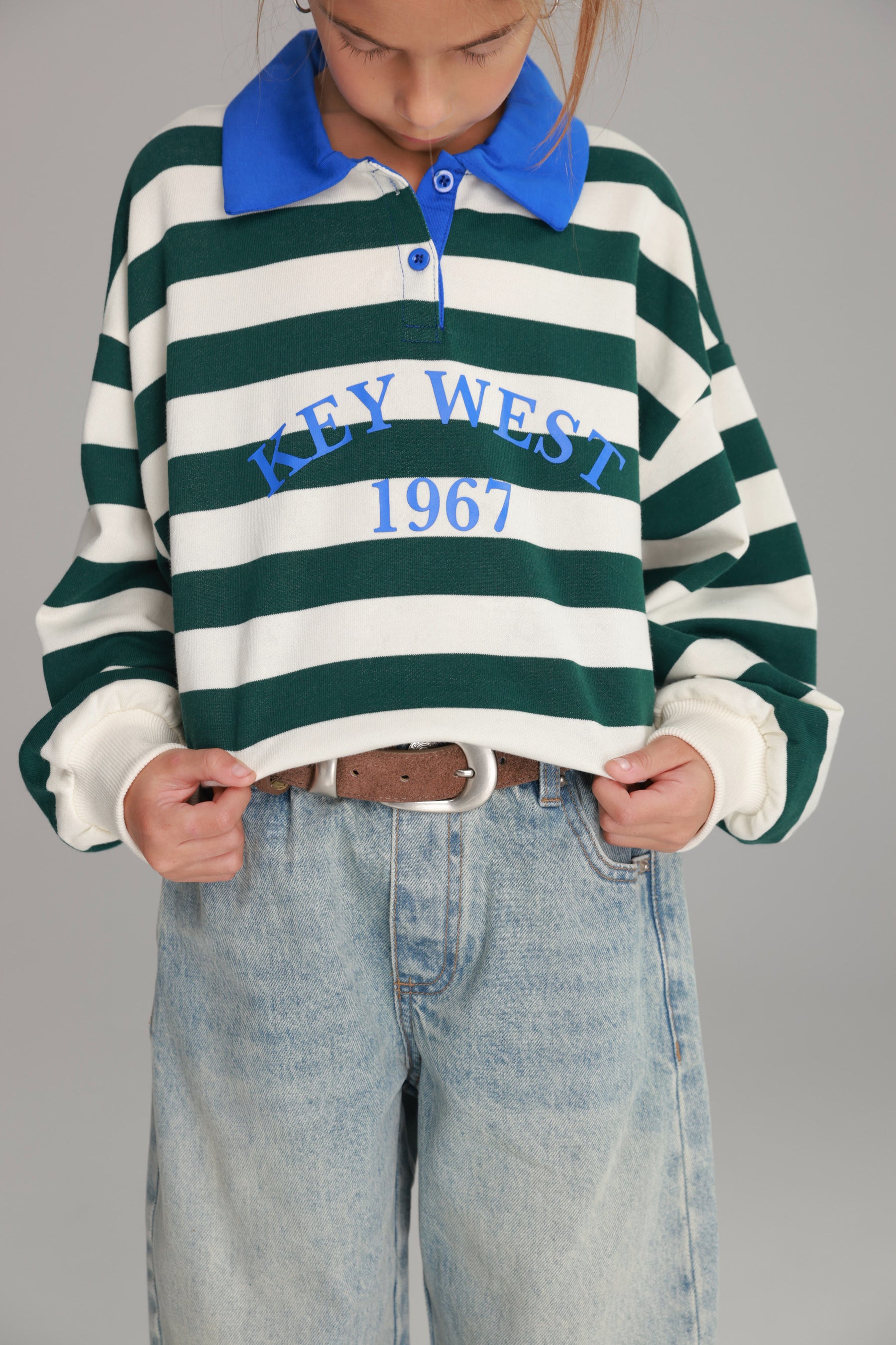 סוויטשירט קוני פסים לבן/ירוק