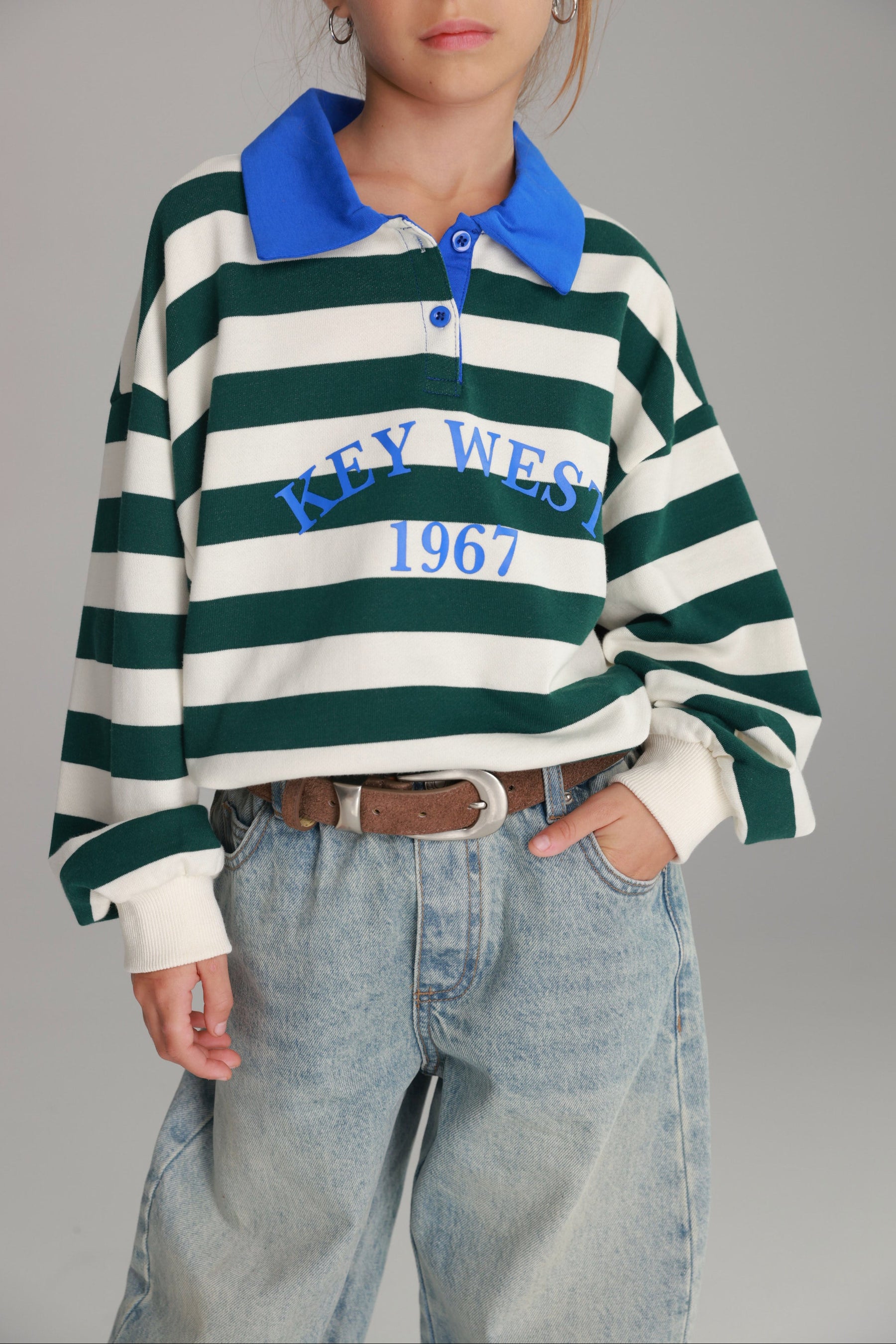 סוויטשירט קוני פסים לבן/ירוק