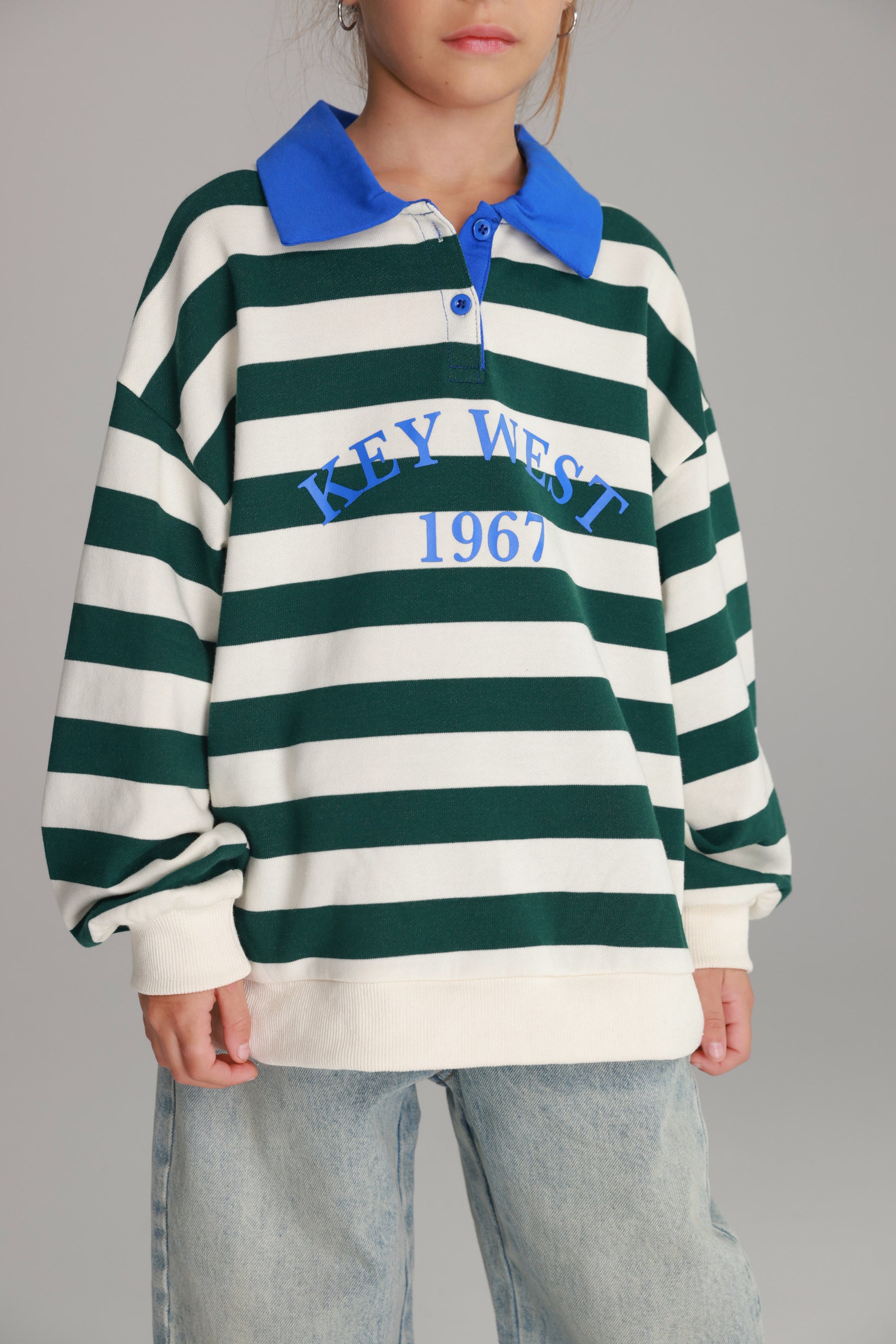 סוויטשירט קוני פסים לבן/ירוק