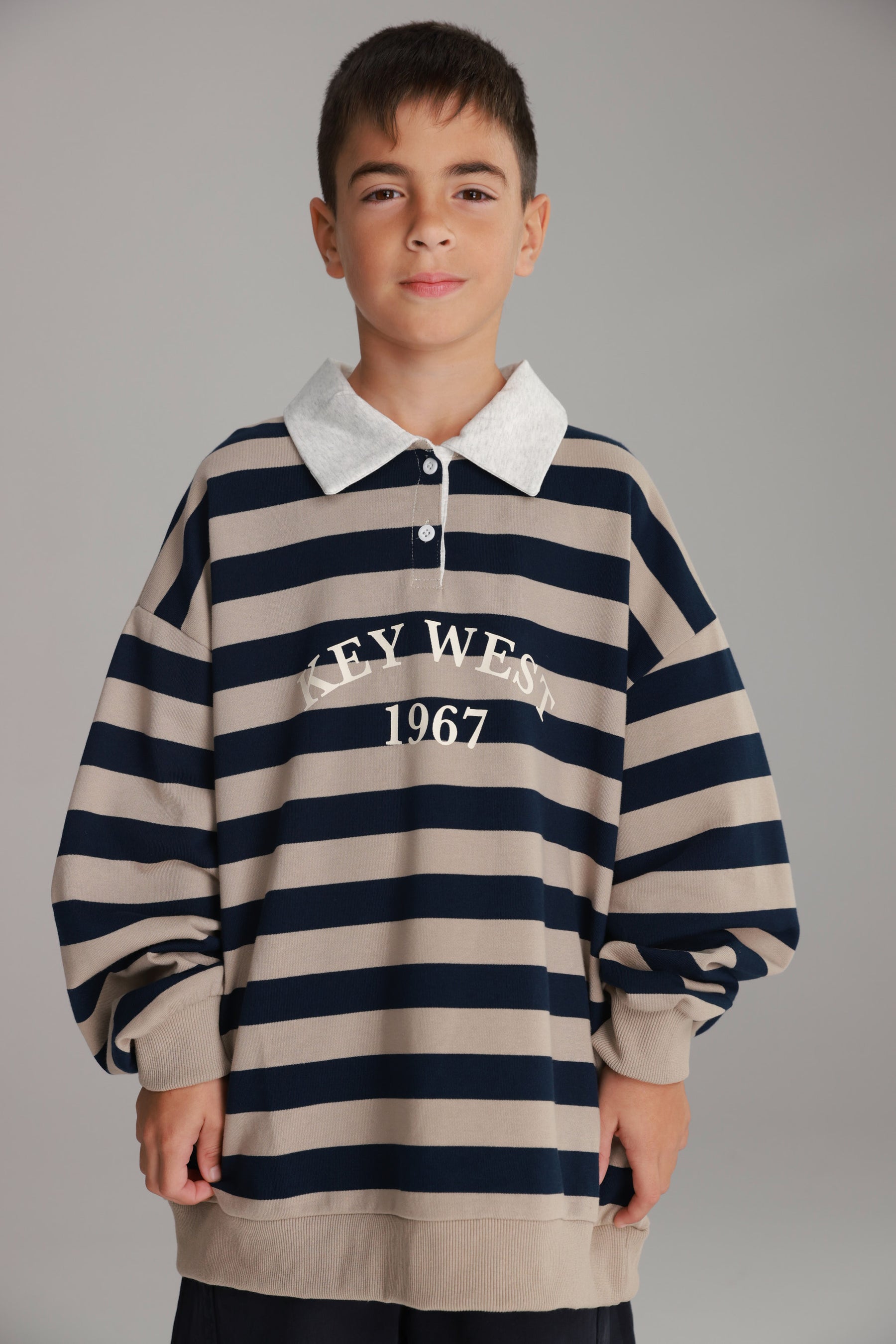 סוויטשירט קוני פסים בז'/נייבי