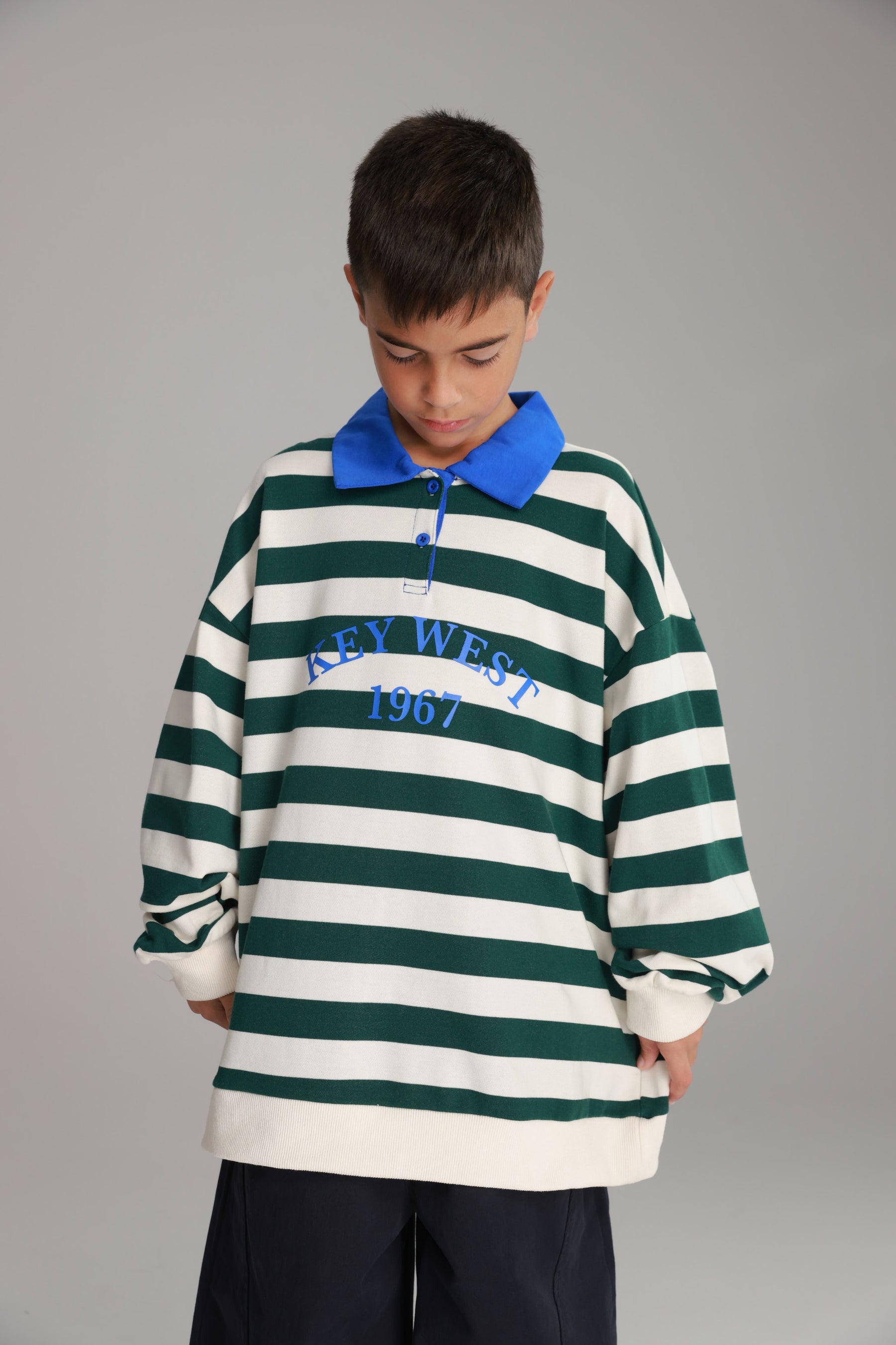 סוויטשירט קוני פסים לבן/ירוק