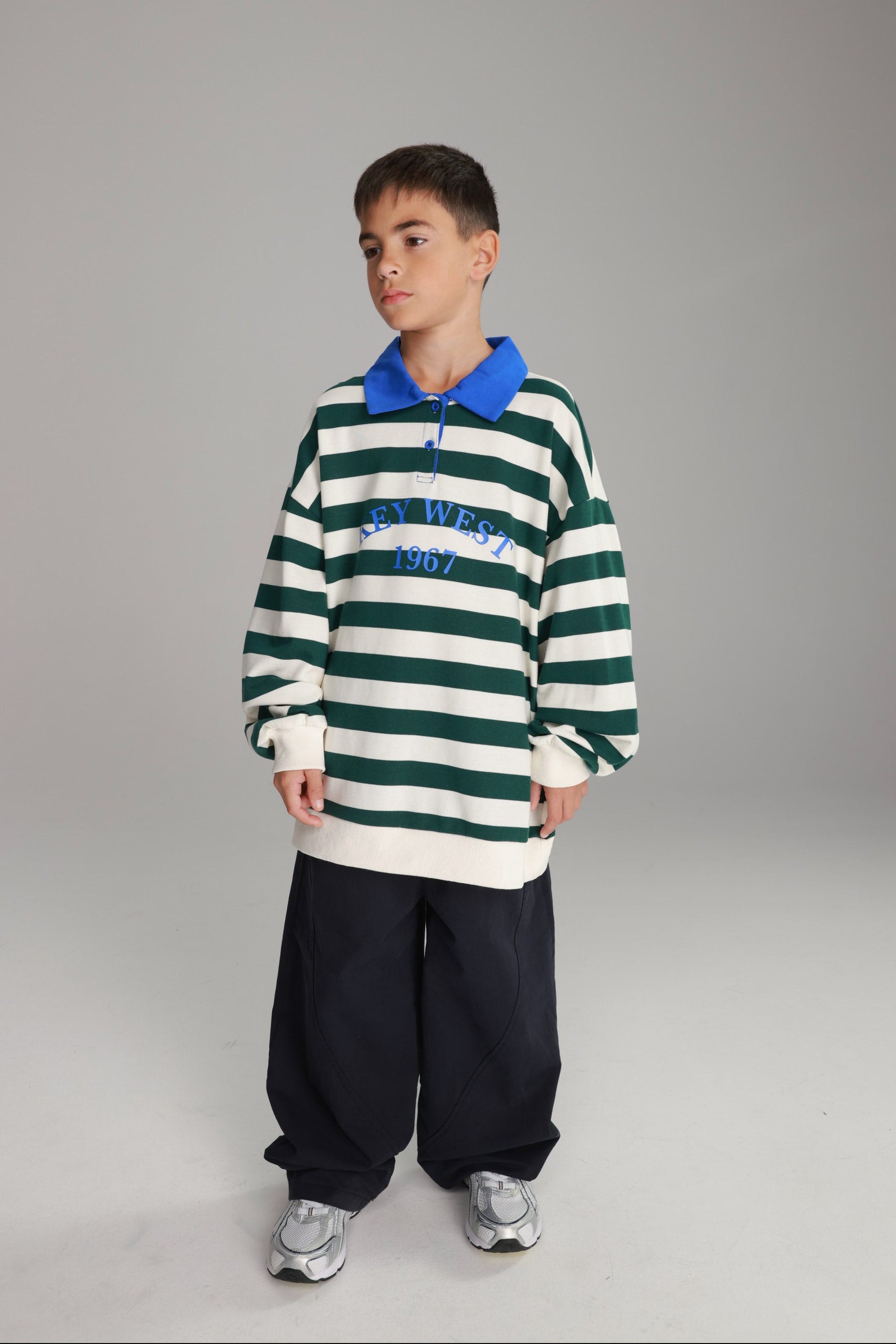 סוויטשירט קוני פסים לבן/ירוק