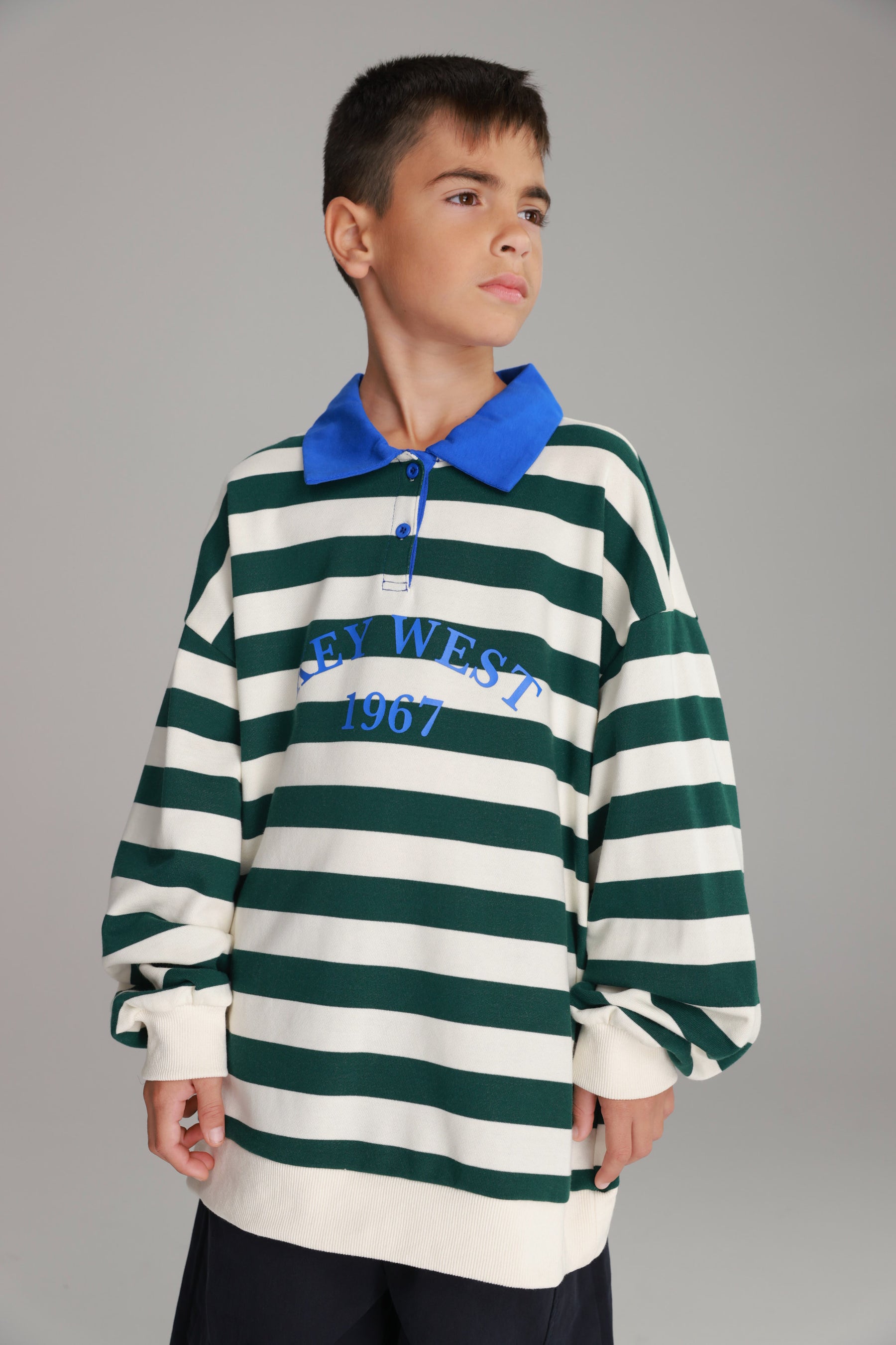 סוויטשירט קוני פסים לבן/ירוק