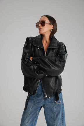 מעיל מייק דמוי עור שחור