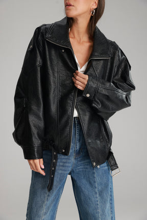 מעיל מייק דמוי עור שחור