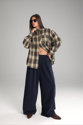 חולצת דרלין מכופתרת בז'/נייבי