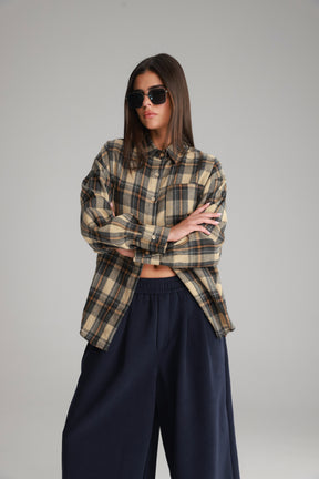 חולצת דרלין מכופתרת בז'/נייבי