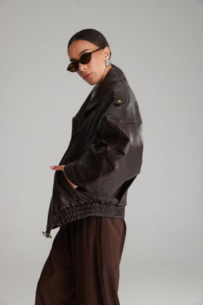 מעיל מייק דמוי עור חום כהה