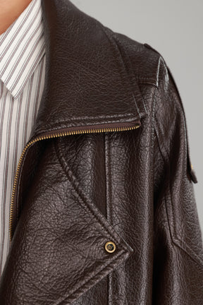 מעיל מייק דמוי עור חום כהה