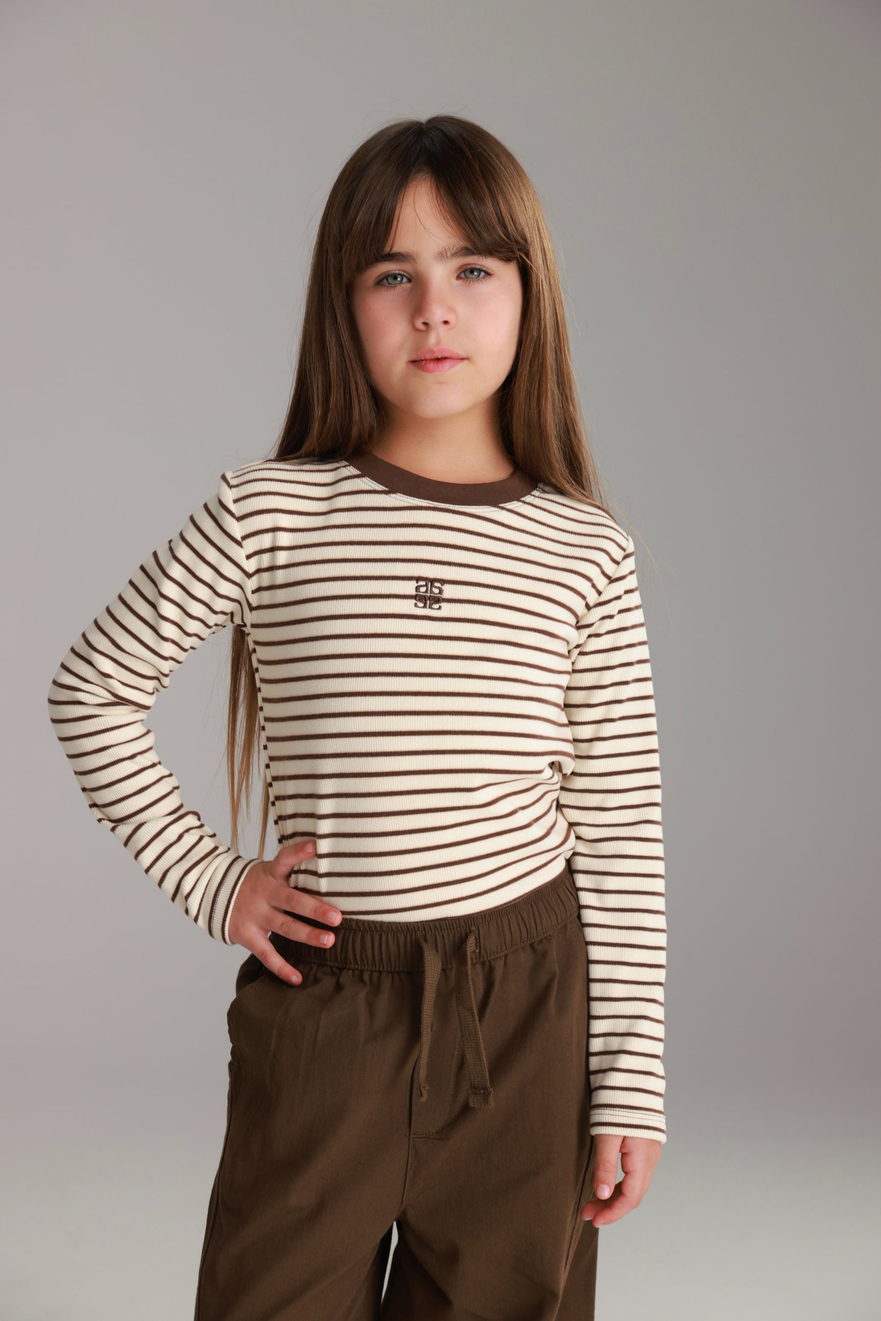 חולצת ג'ייד פסים שמנת/חום