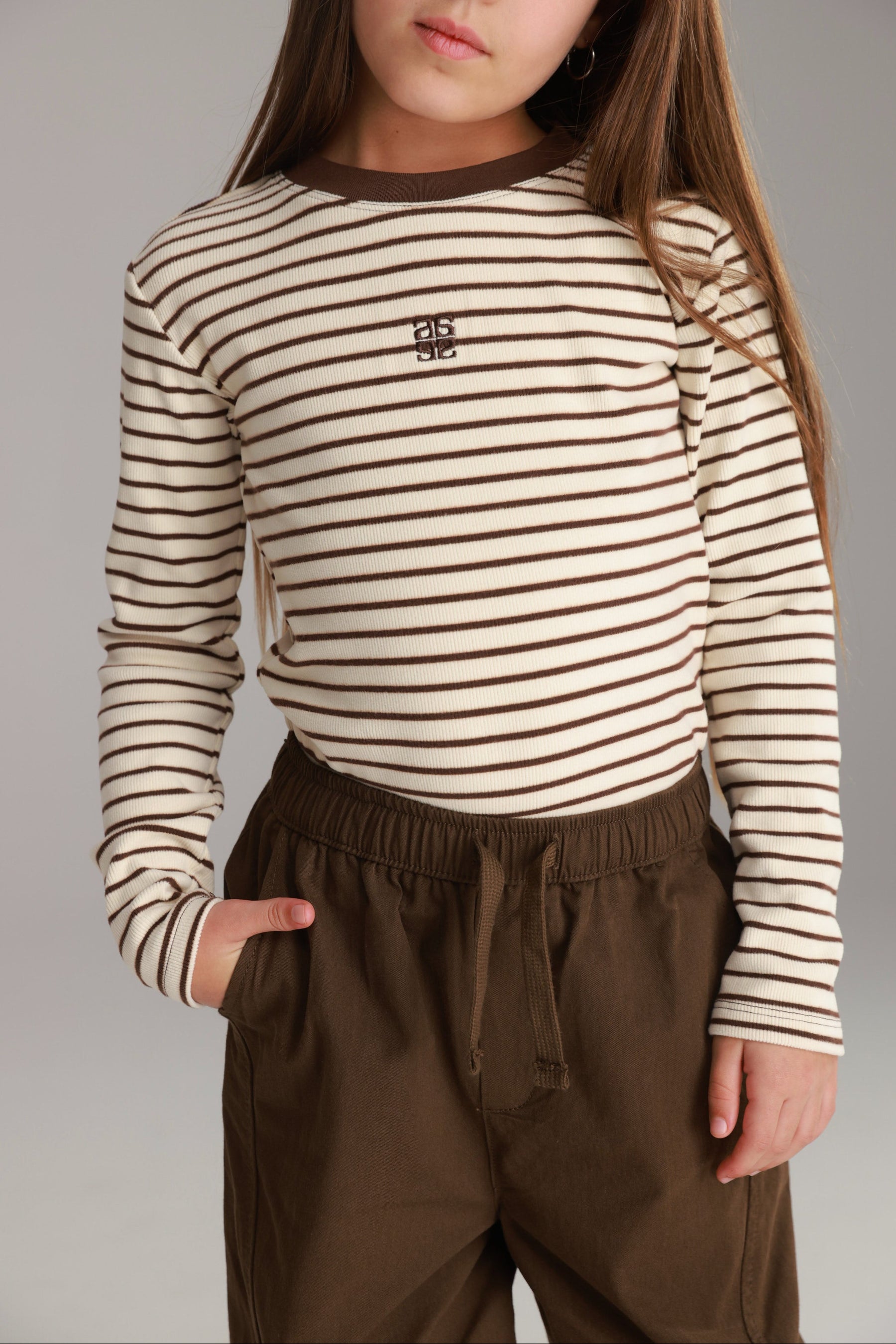 חולצת ג'ייד פסים שמנת/חום