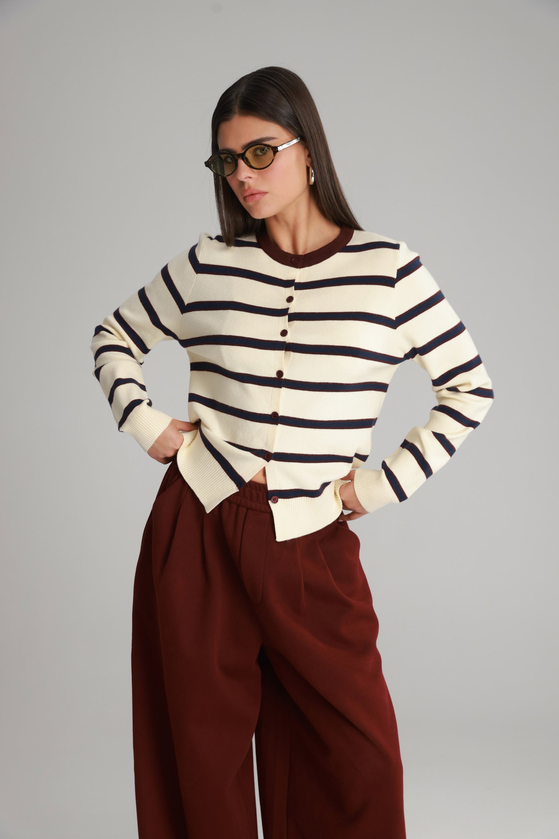 סריג אוסטין שמנת/נייבי