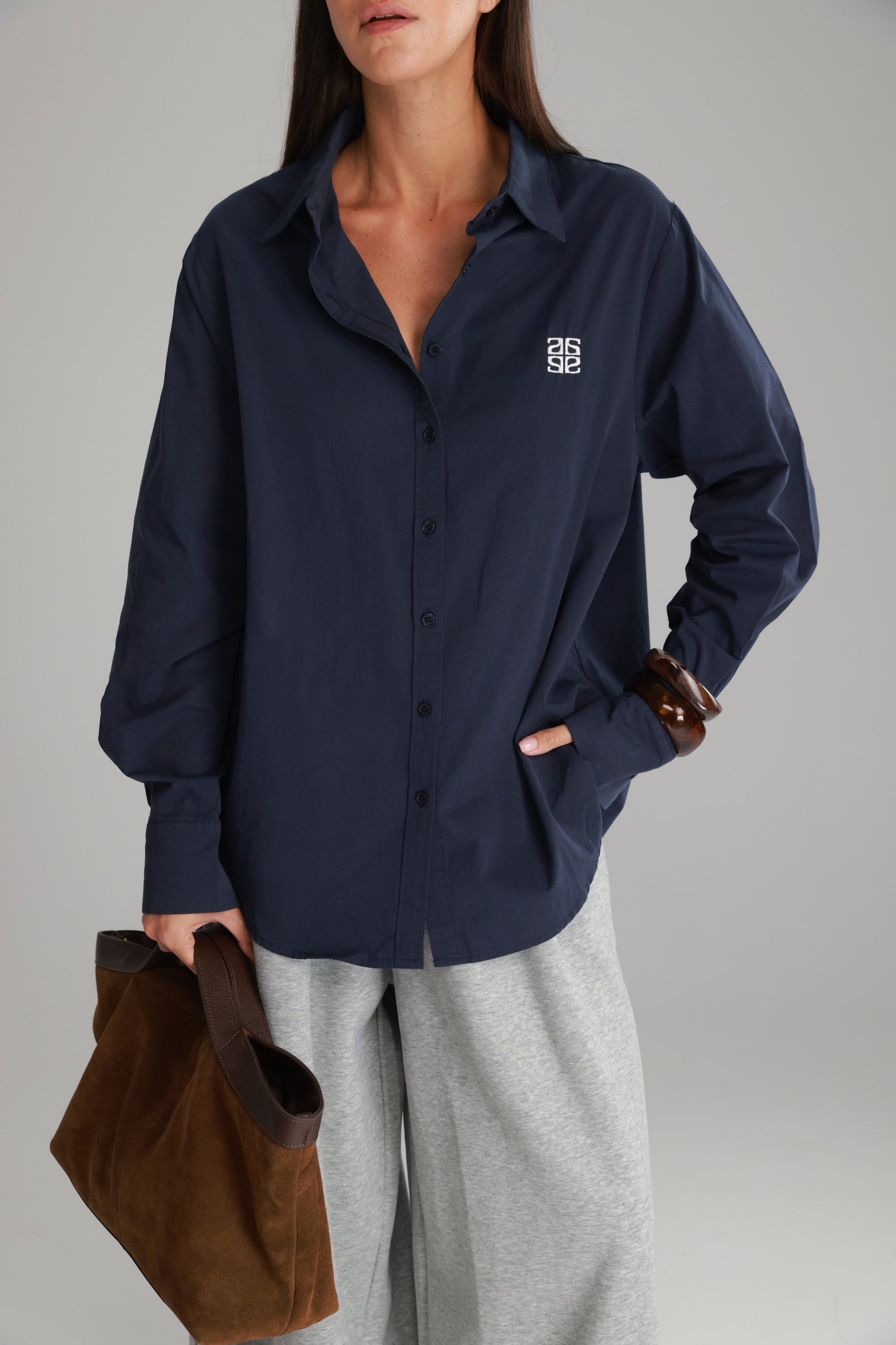 חולצת תיאו מכופתרת נייבי