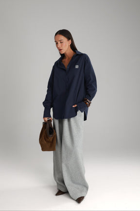 חולצת תיאו מכופתרת נייבי