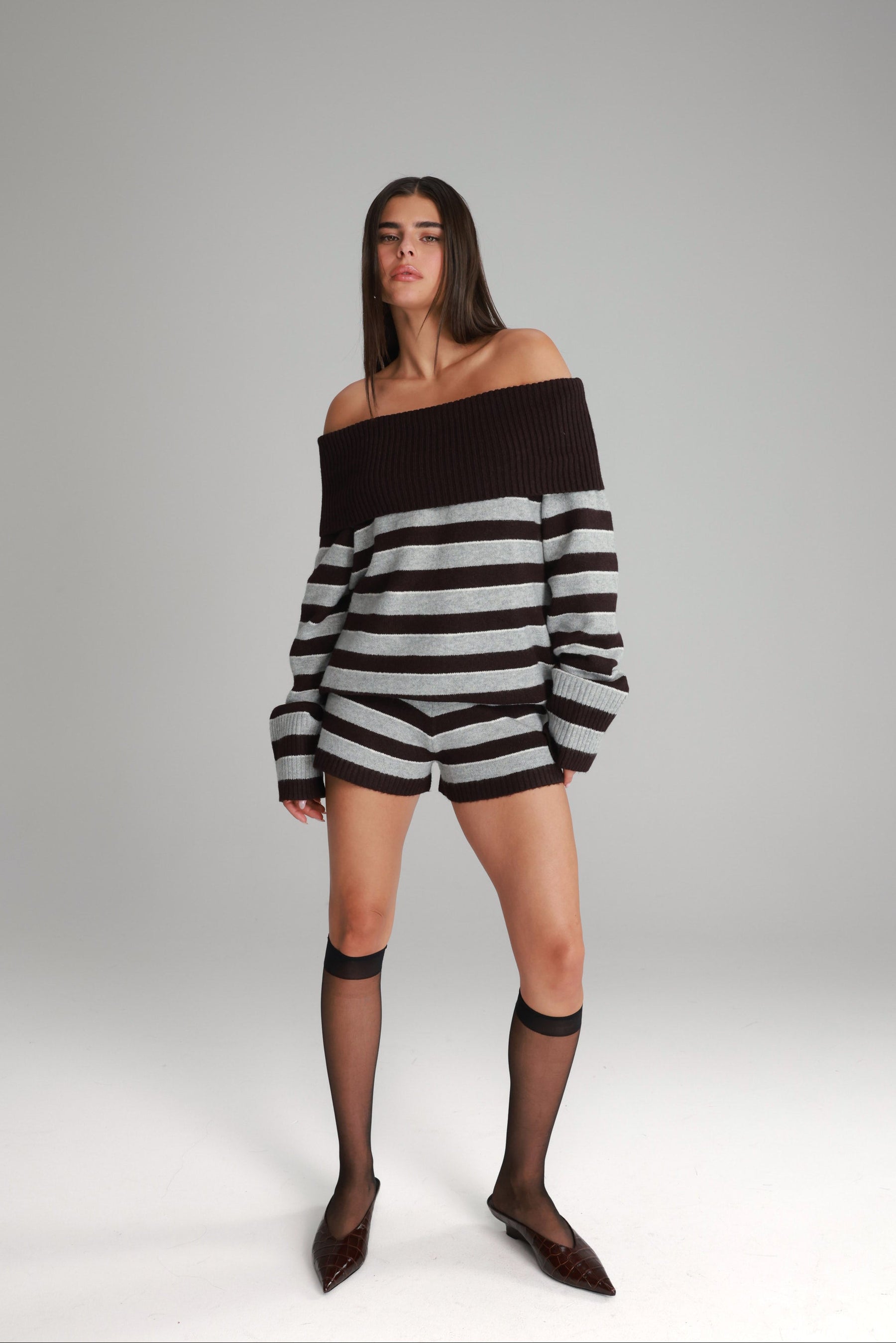 חליפת ג'וספין פסים בורדו/אפור