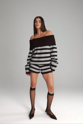 חליפת ג'וספין פסים בורדו/אפור