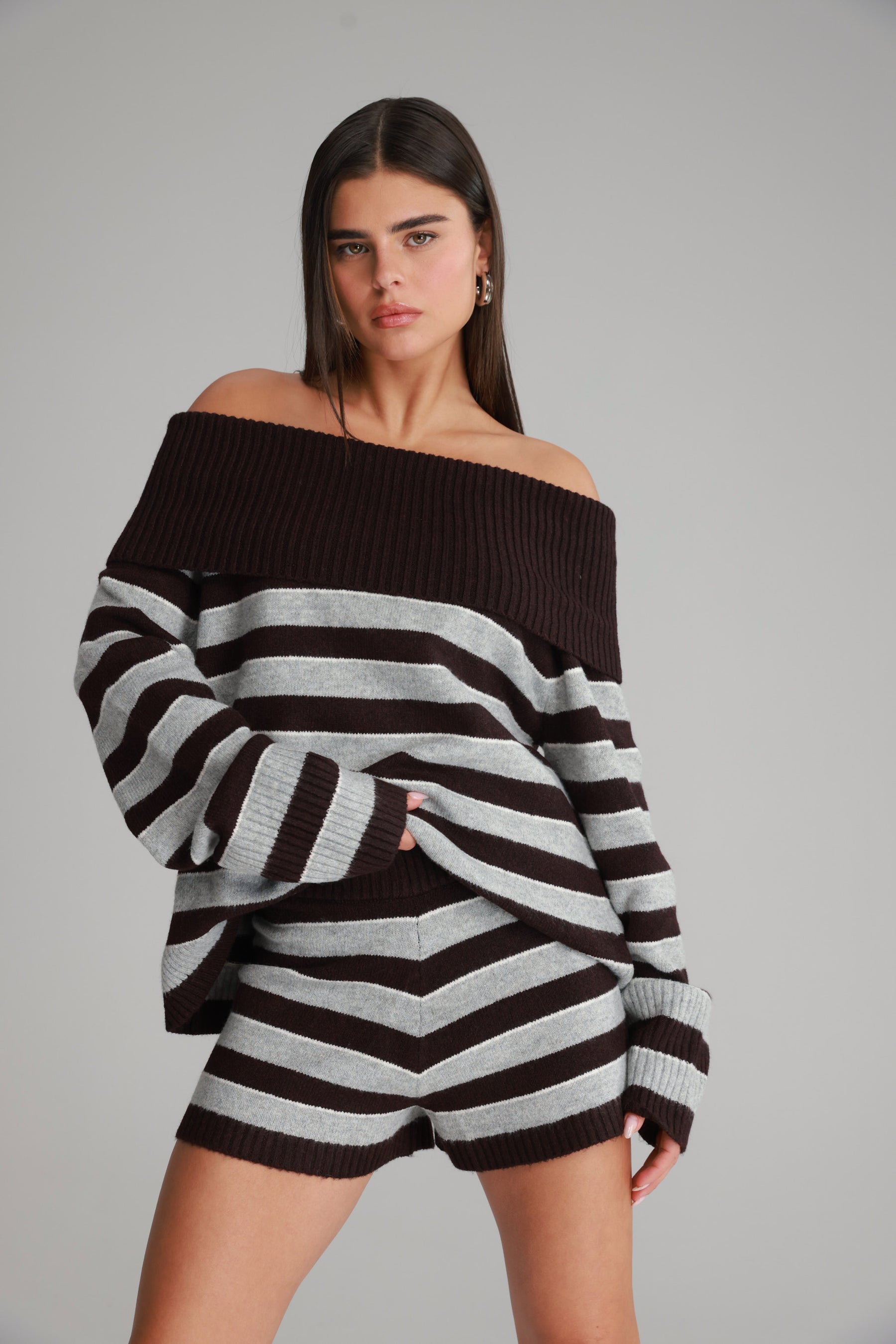 חליפת ג'וספין פסים בורדו/אפור