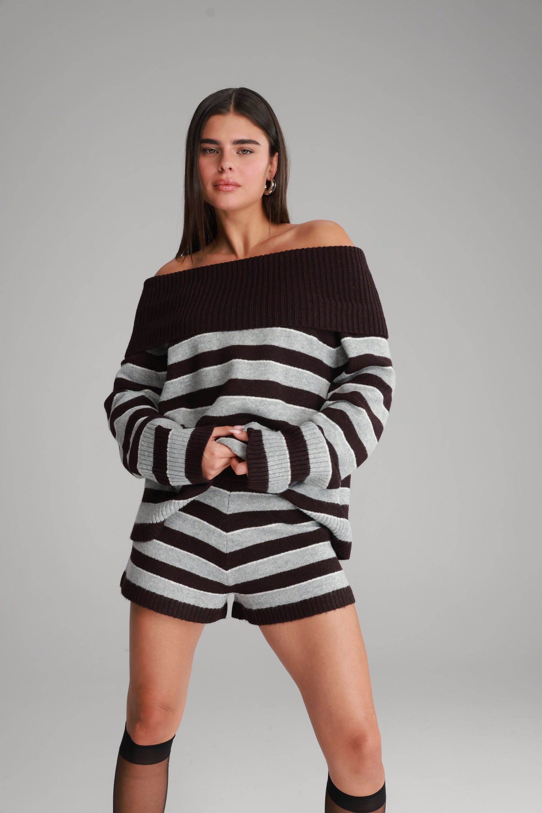 חליפת ג'וספין פסים בורדו/אפור