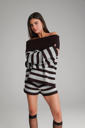 חליפת ג'וספין פסים בורדו/אפור