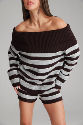 חליפת ג'וספין פסים בורדו/אפור