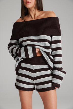 חליפת ג'וספין פסים בורדו/אפור