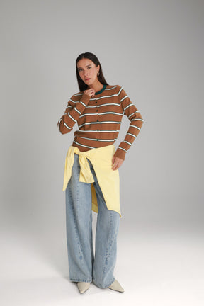 סריג אוסטין חום/שמנת