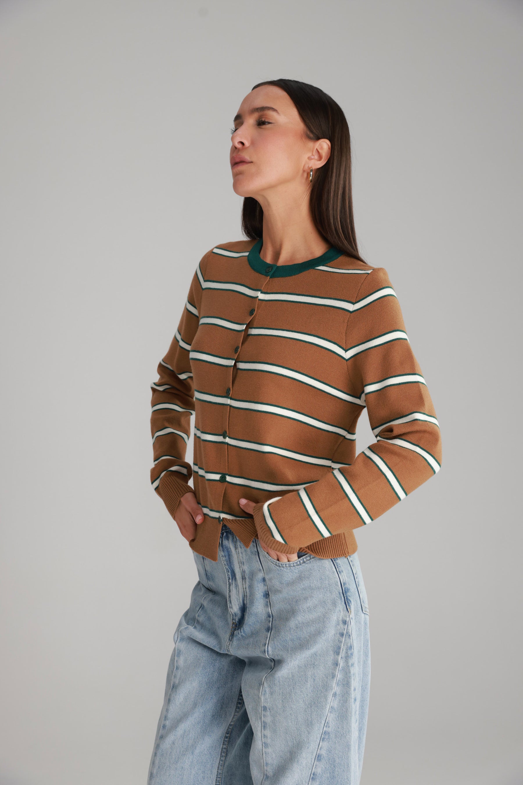 סריג אוסטין חום/שמנת