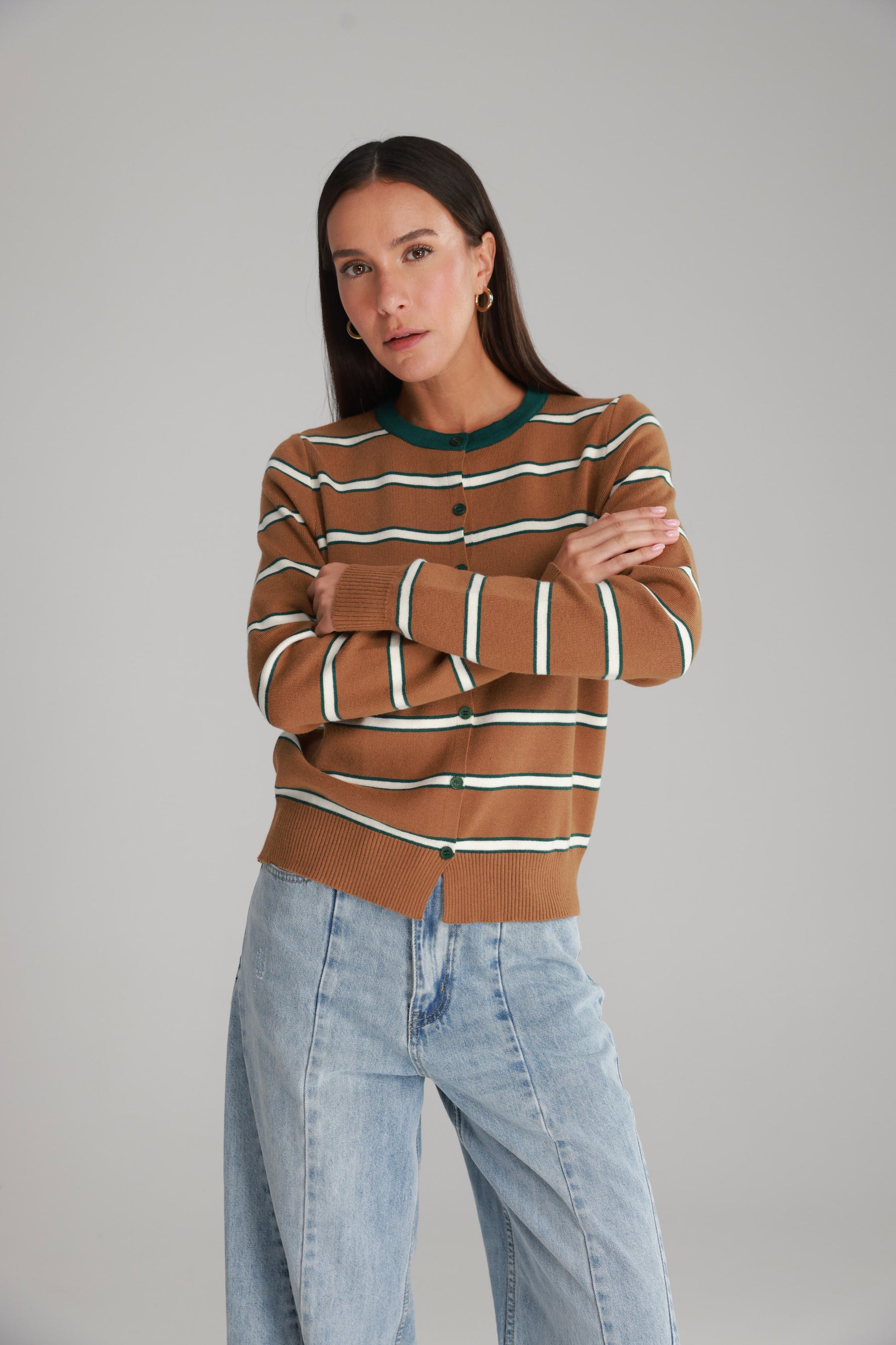 סריג אוסטין חום/שמנת