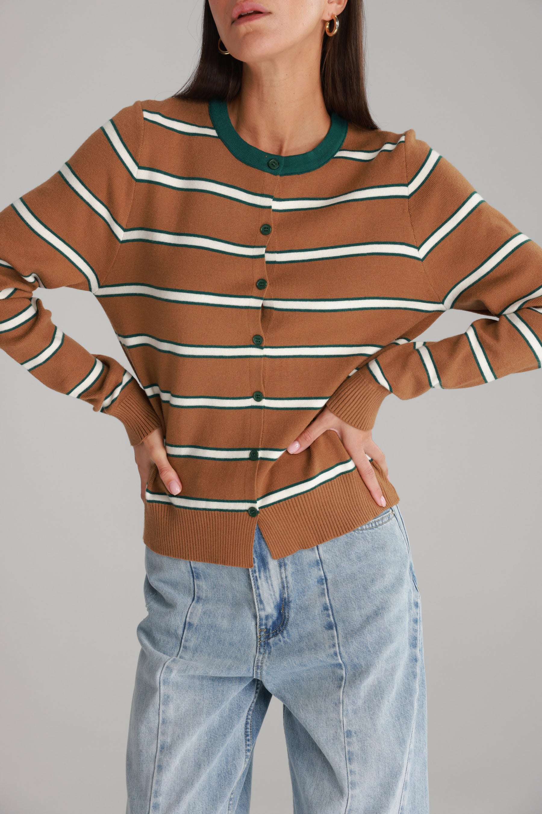 סריג אוסטין חום/שמנת