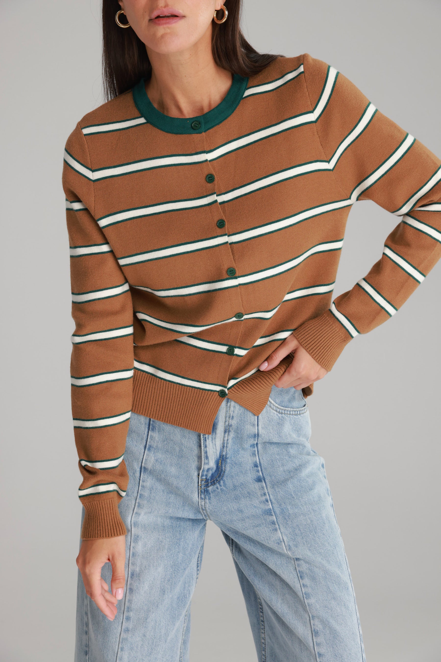 סריג אוסטין חום/שמנת