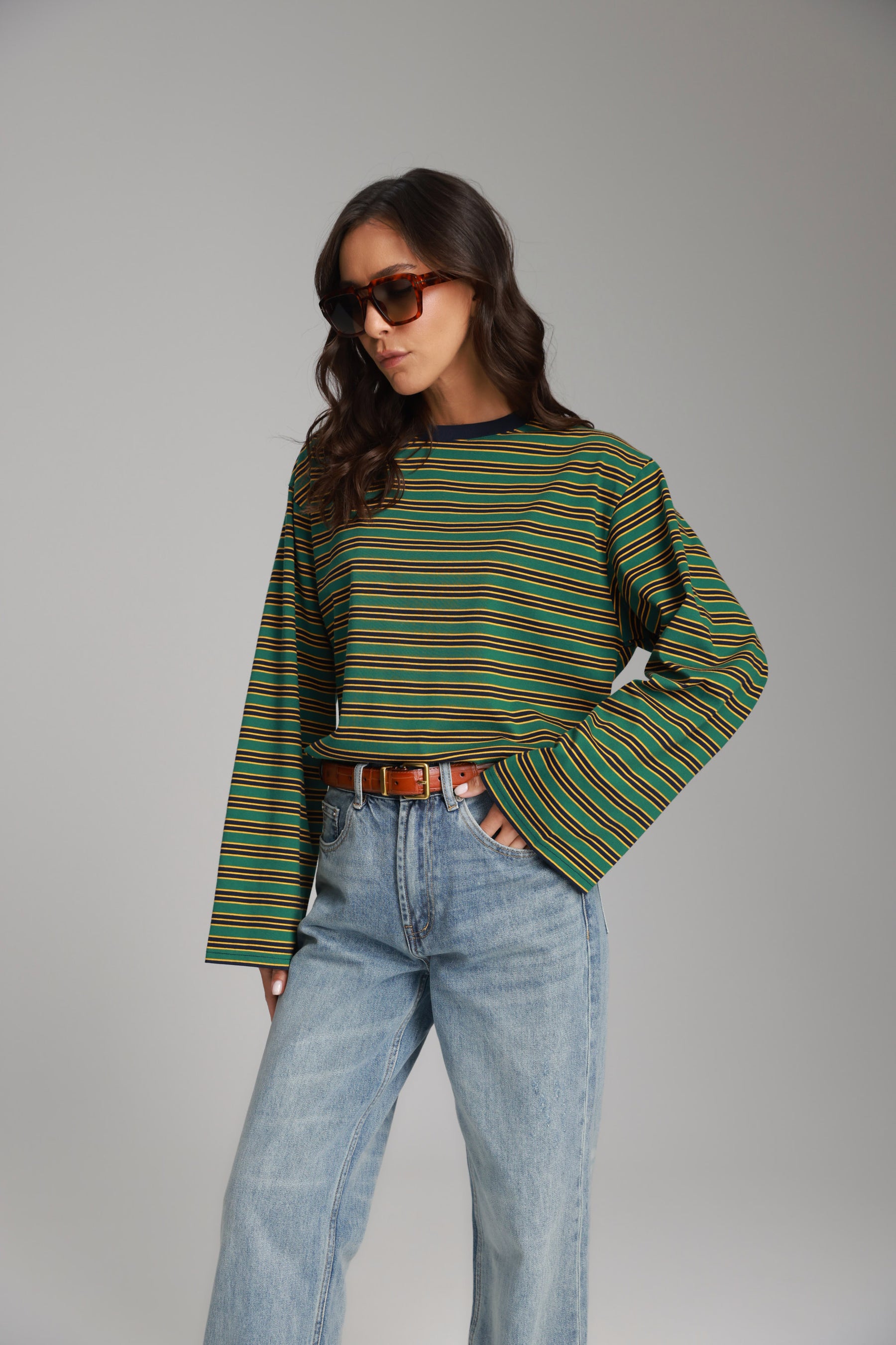 חולצת מורינה פסים ירוק/נייבי