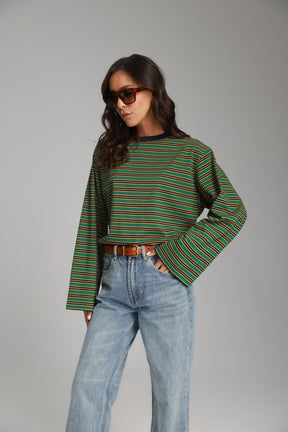 חולצת מורינה פסים ירוק/נייבי