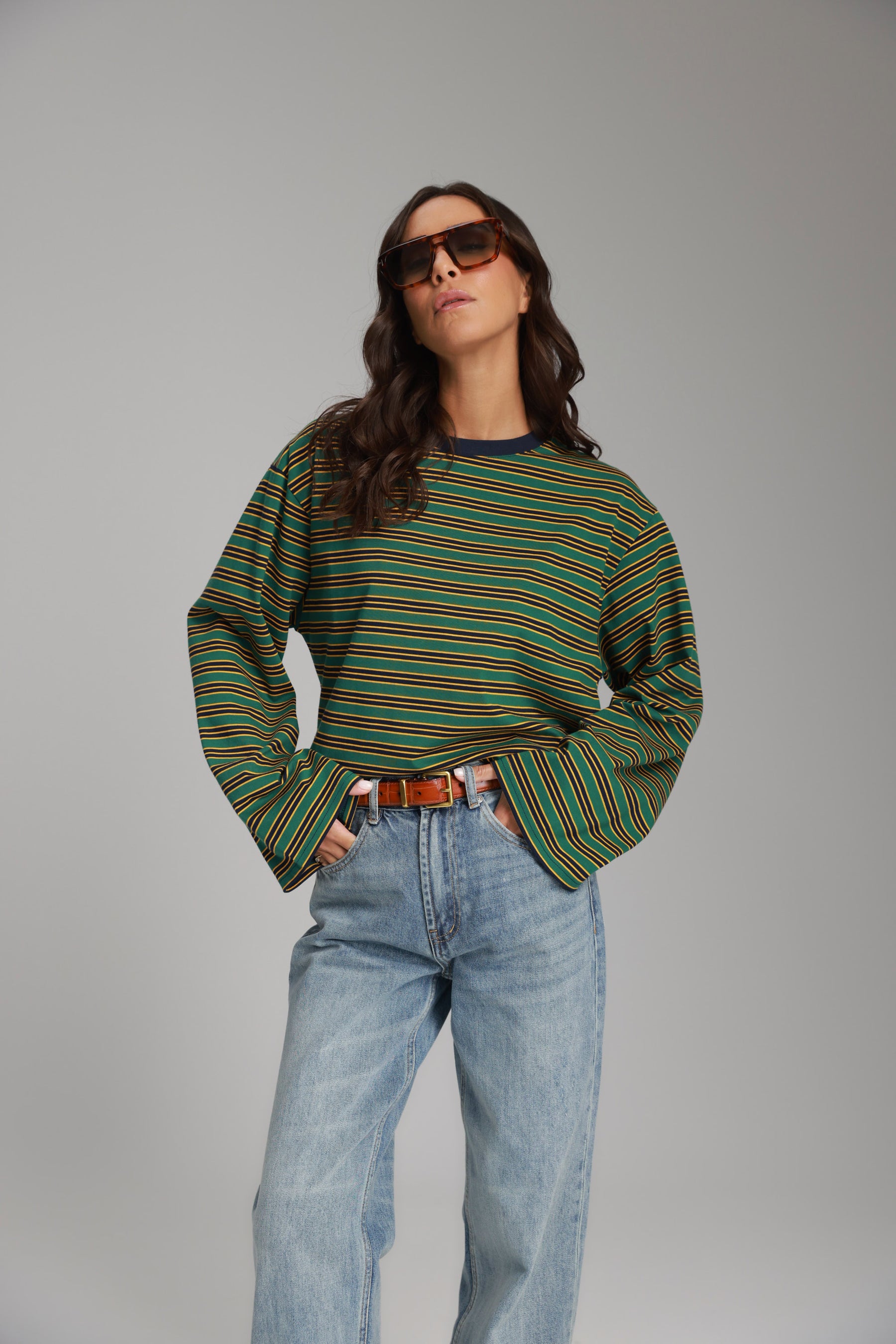 חולצת מורינה פסים ירוק/נייבי