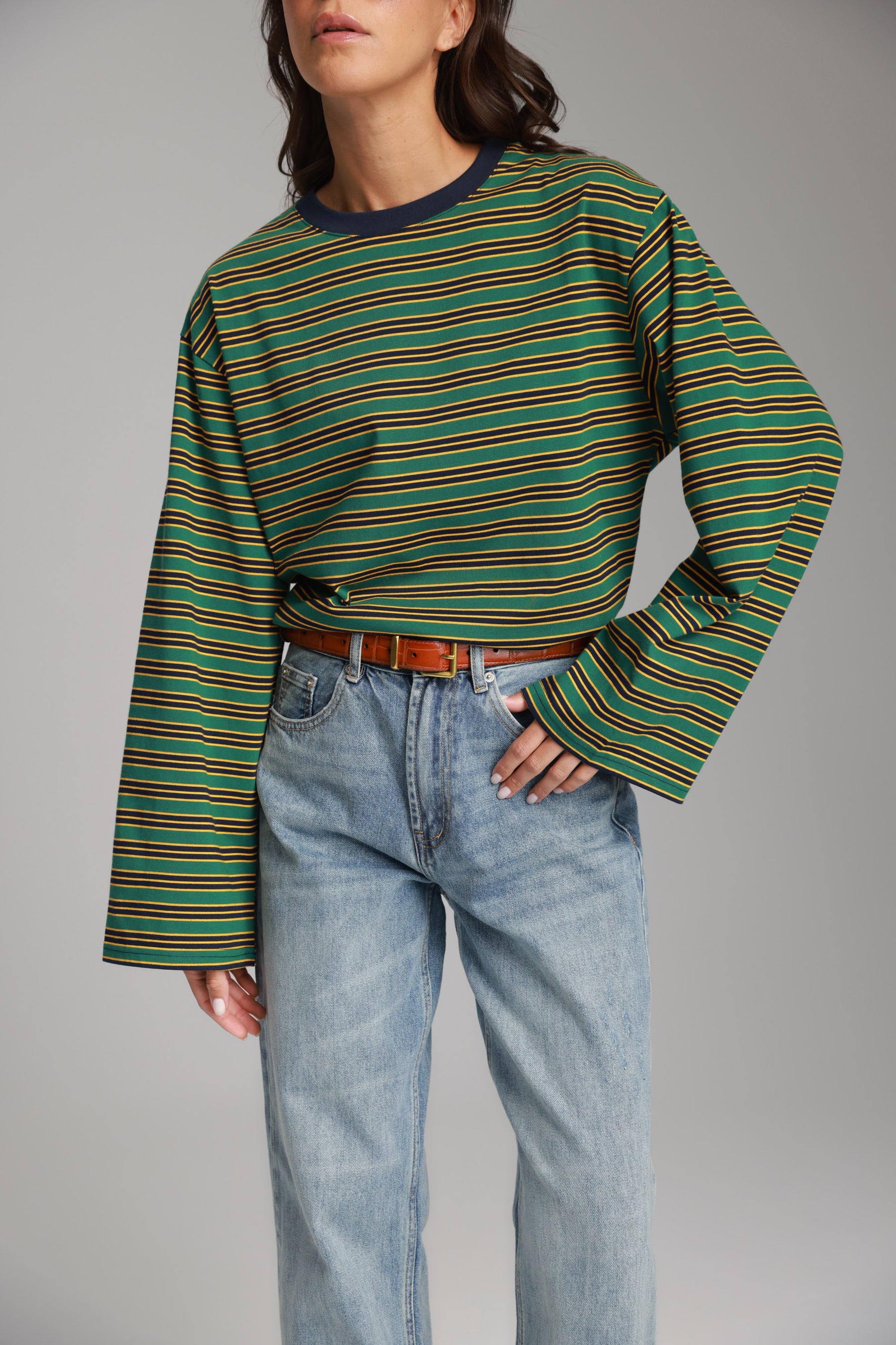 חולצת מורינה פסים ירוק/נייבי