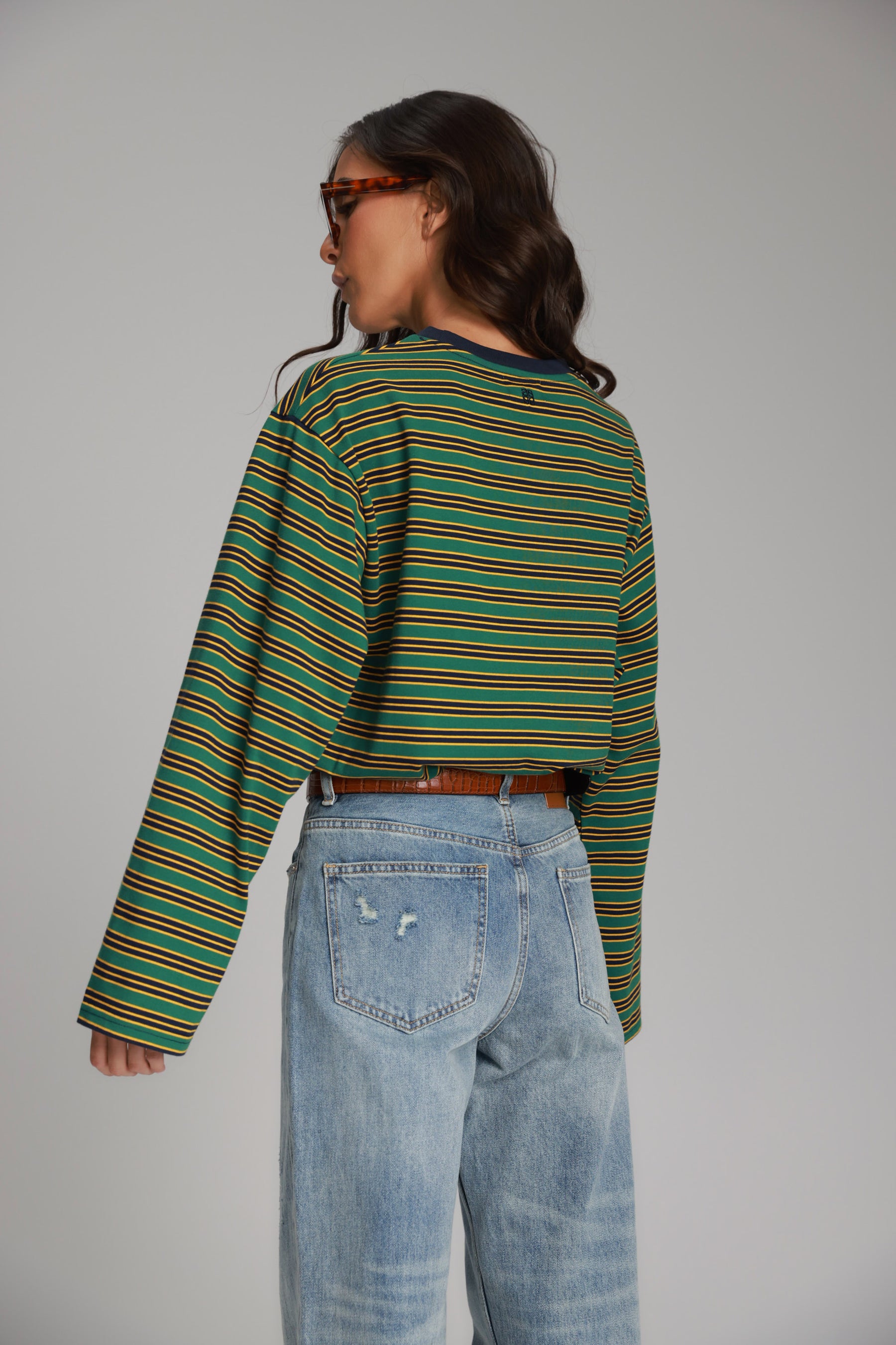 חולצת מורינה פסים ירוק/נייבי