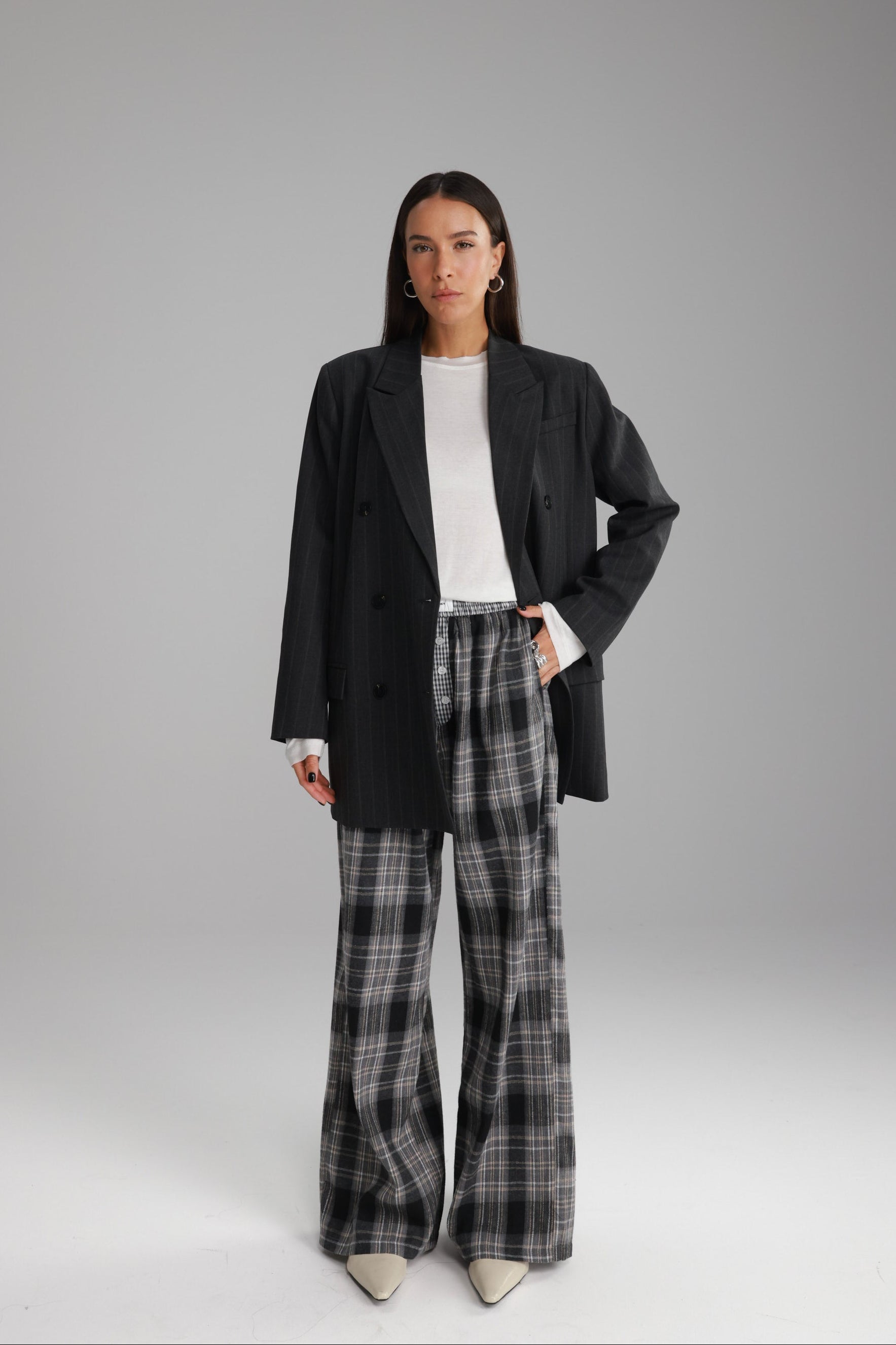 מכנסי אוקסנה משבצות אפור