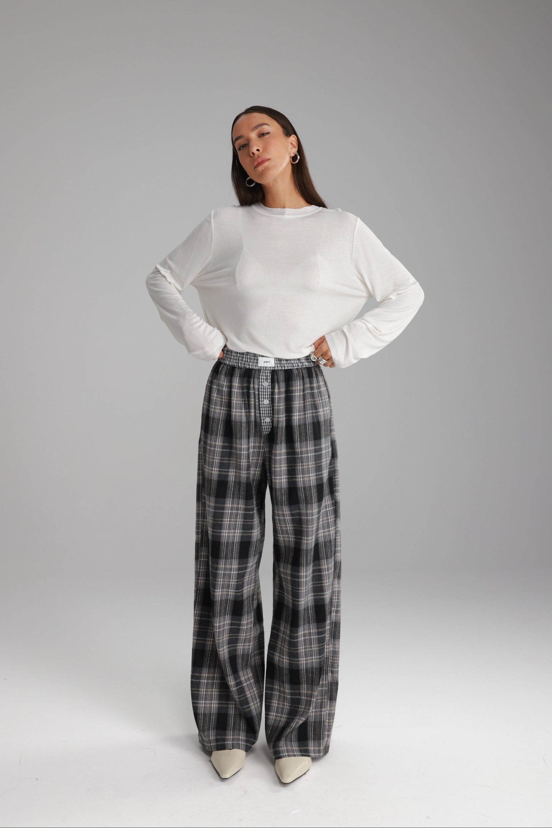 מכנסי אוקסנה משבצות אפור