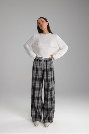 מכנסי אוקסנה משבצות אפור