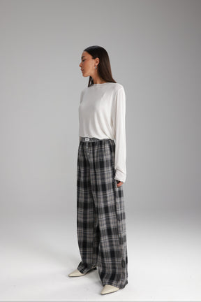 מכנסי אוקסנה משבצות אפור