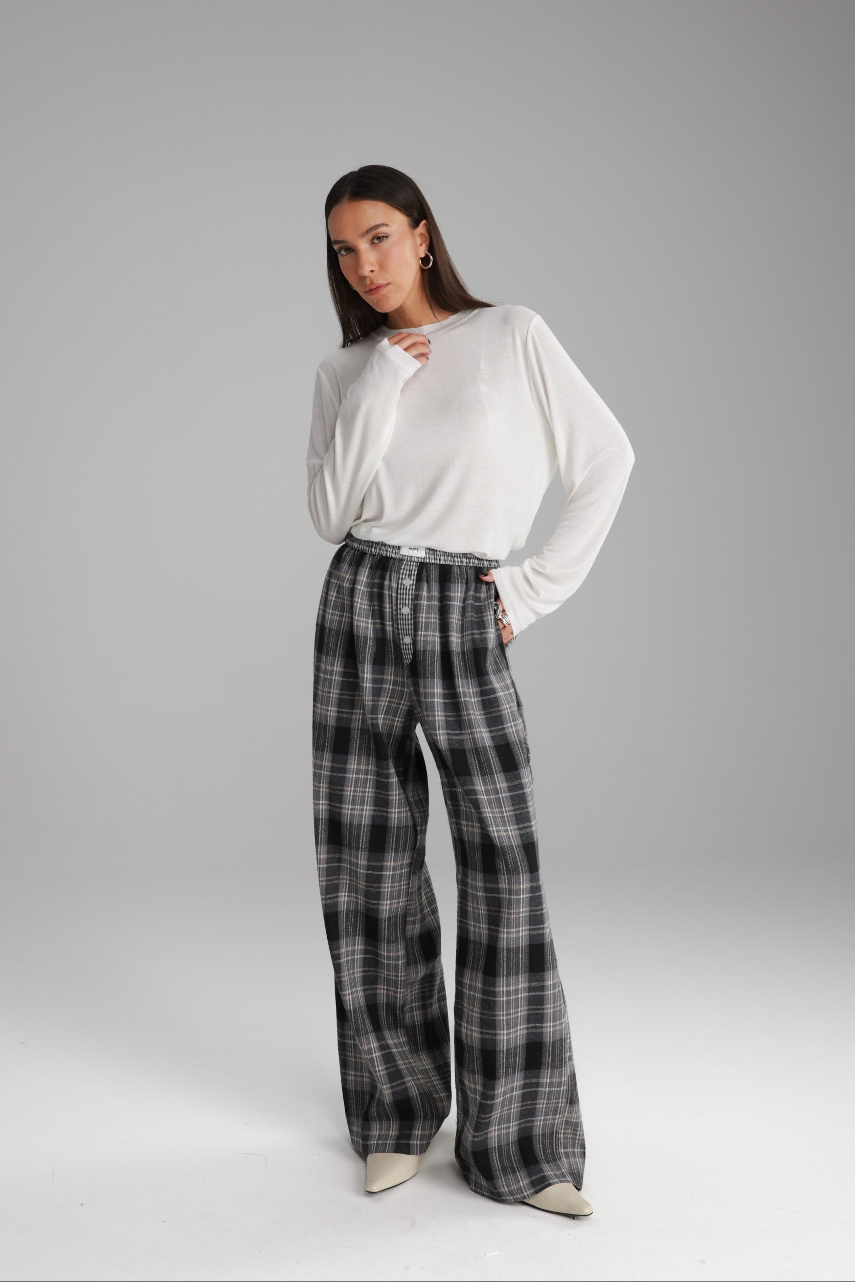 מכנסי אוקסנה משבצות אפור