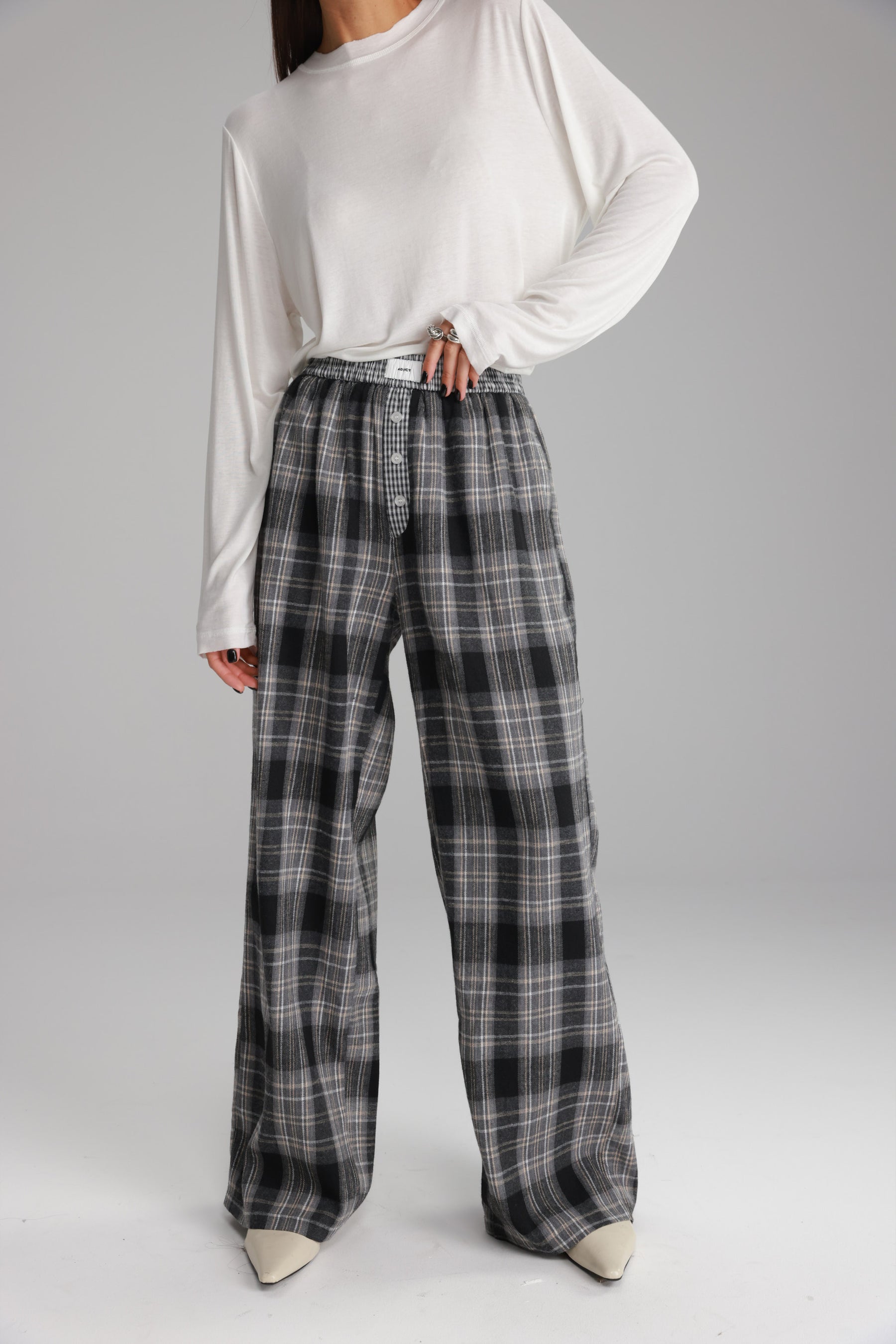 מכנסי אוקסנה משבצות אפור