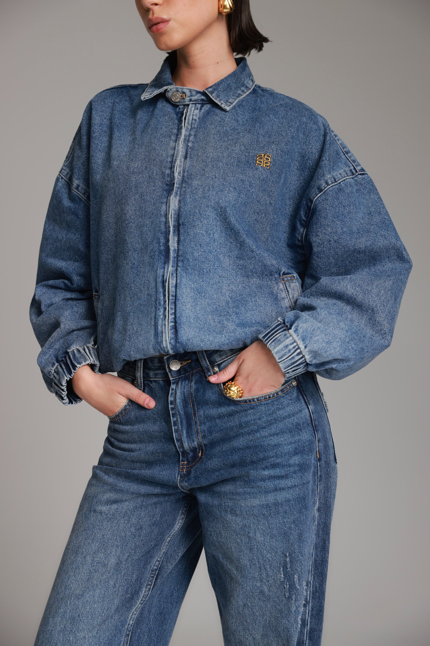 ג'קט ג'ינס תאי כחול כהה