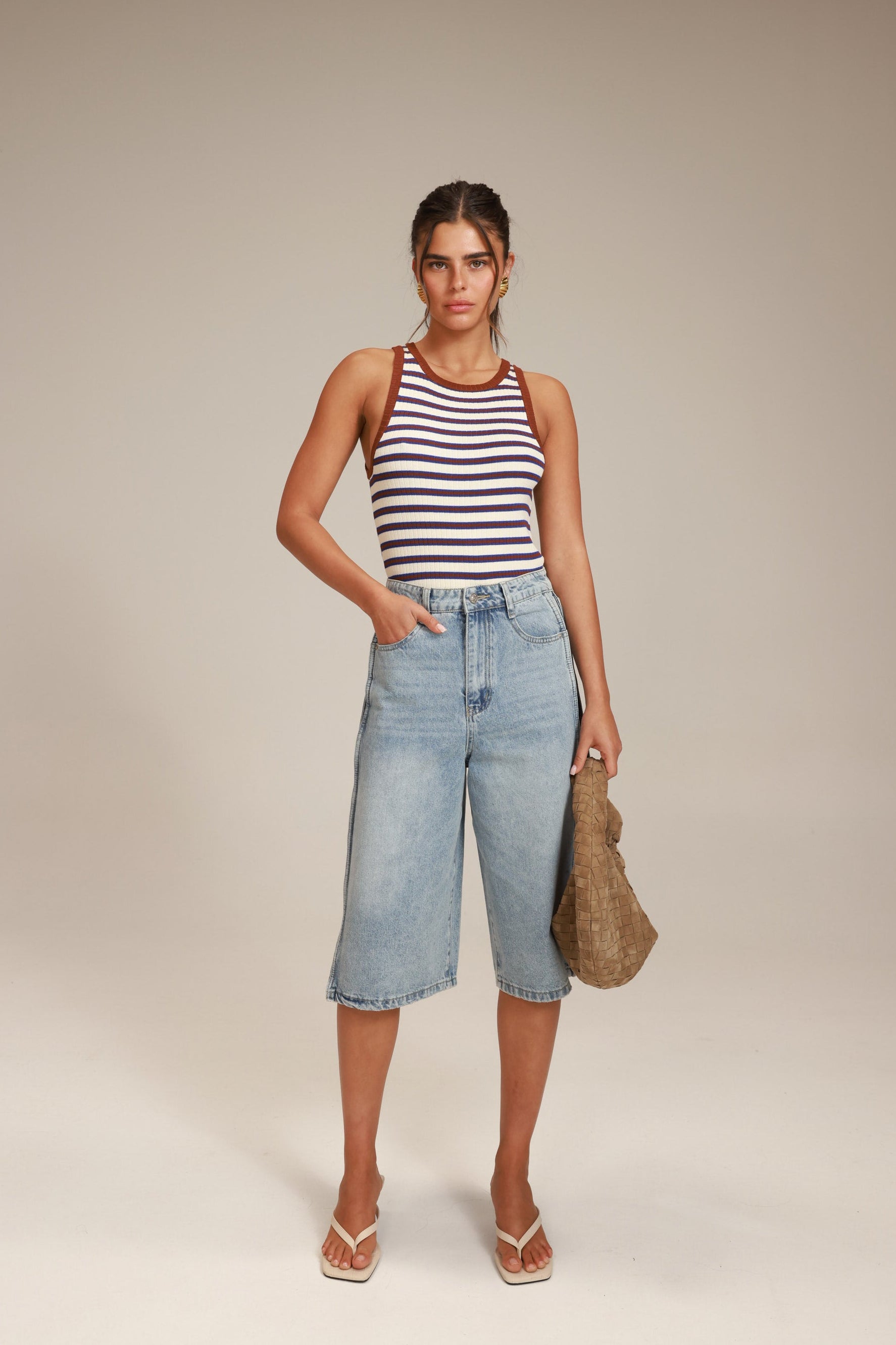 גופיית קלייר פסים שמנת/חום