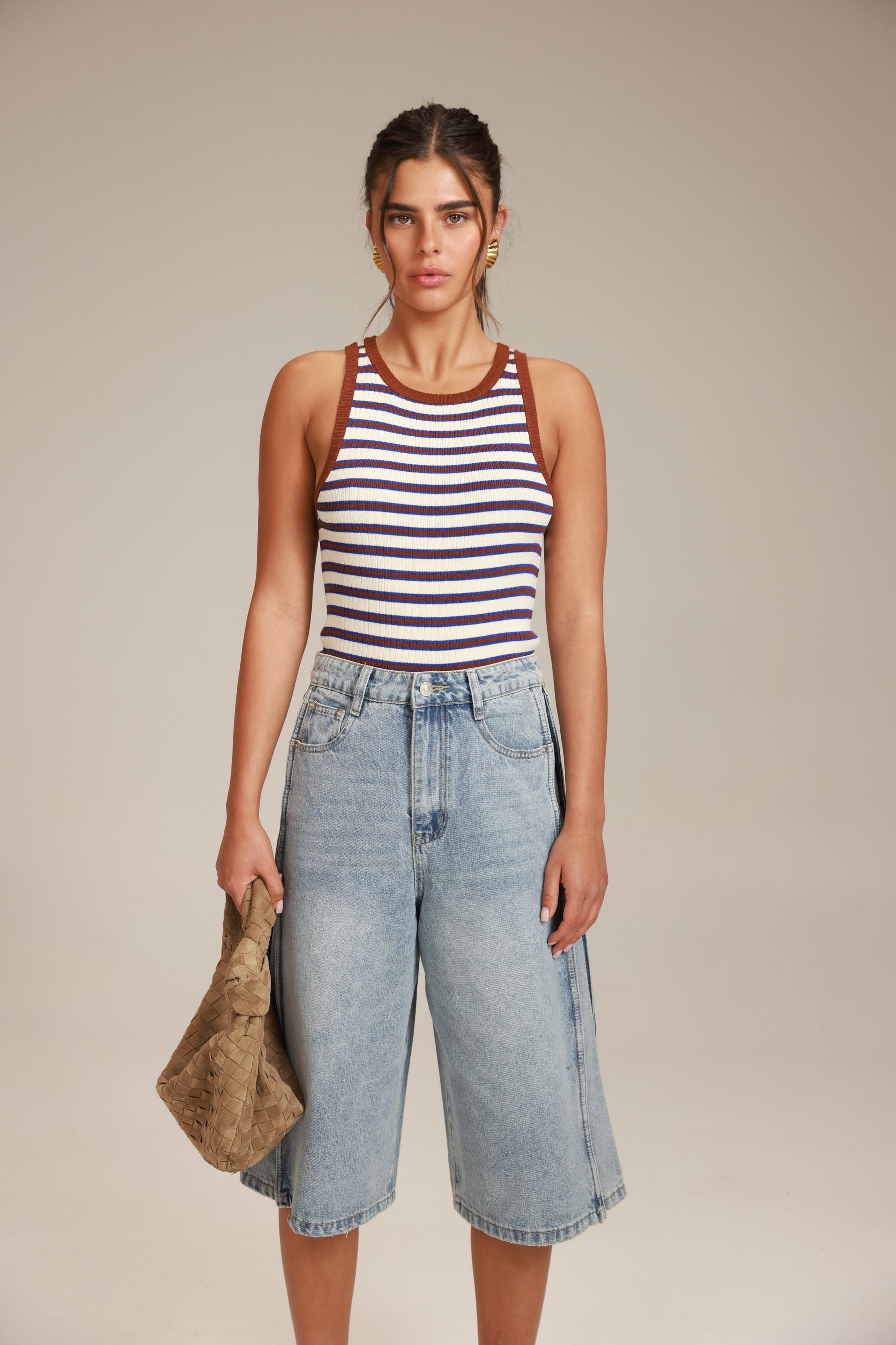 גופיית קלייר פסים שמנת/חום