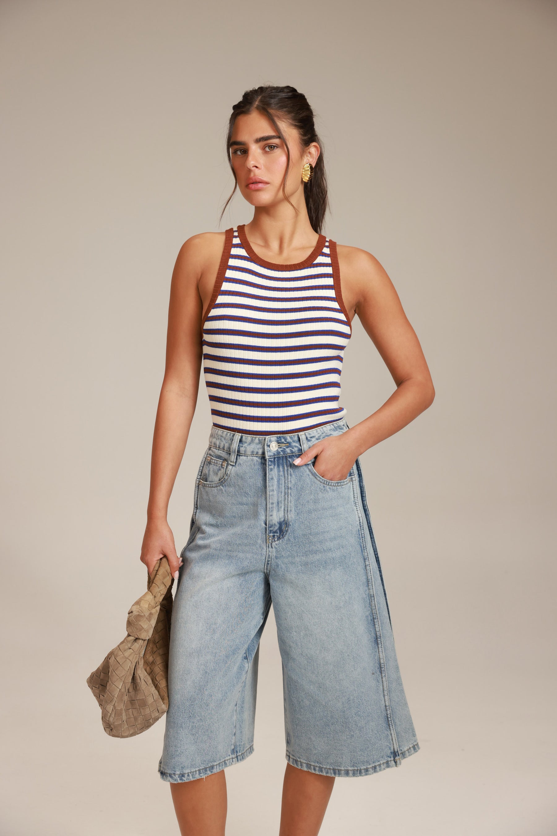 גופיית קלייר פסים שמנת/חום