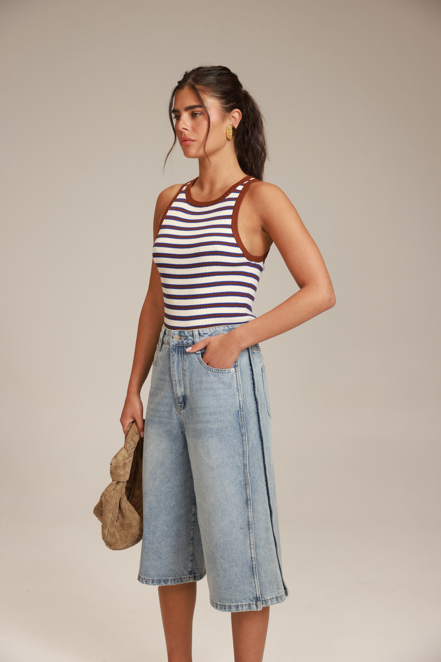 גופיית קלייר פסים שמנת/חום