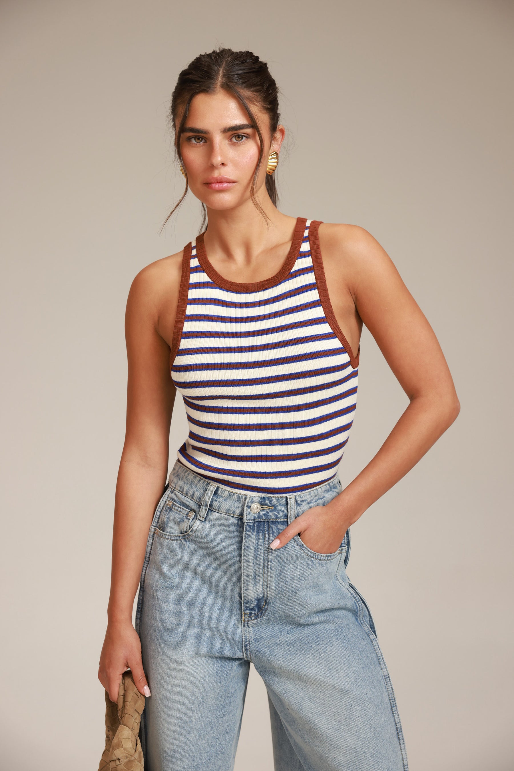 גופיית קלייר פסים שמנת/חום