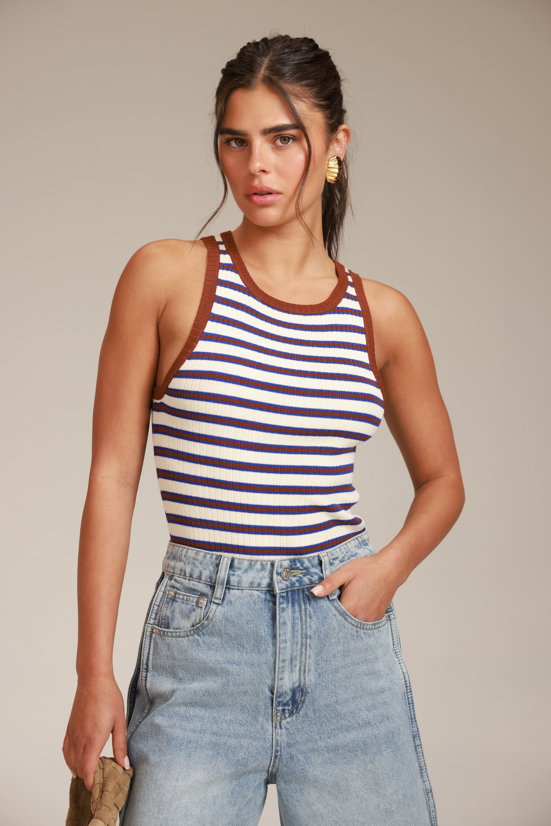 גופיית קלייר פסים שמנת/חום